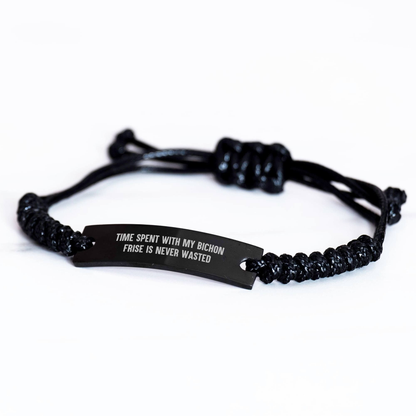 Bichon Frise Dog Rope Bracelet, Funny Quote, Father's Day Unique Gifts from Men to Bichon Frise Dog Lovers, Adjustable Black Stainless Steel with Interlaced Rope, Gifts for Bichon Frise Dog Owners - Image 2