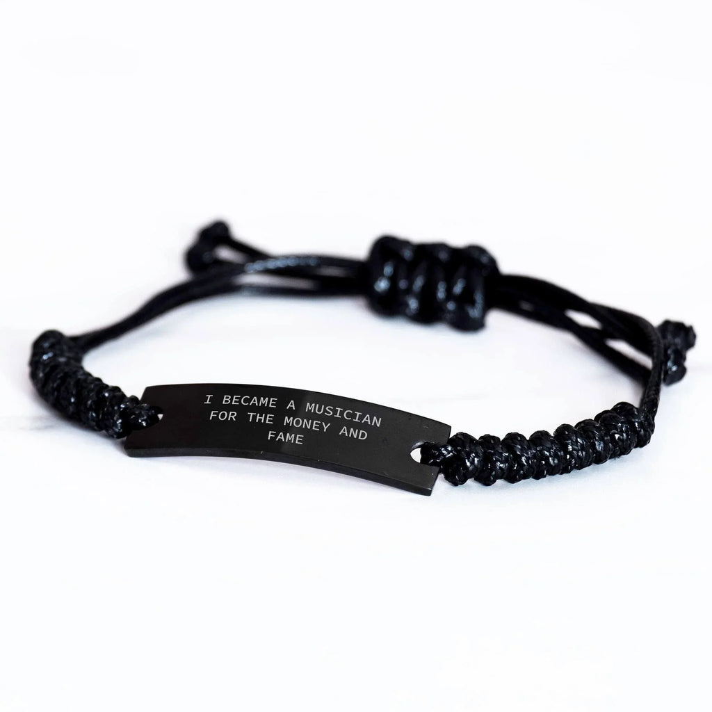 Musician's Money and Fame Rope Gift for Her on Mother's Day, Funny Quote, Adjustable Black Stainless Steel with Interlaced Rope, Gifts from Family