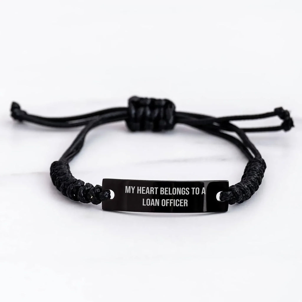 Funny Loan Officer Gifts - 'My Heart Belongs To A Loan Officer' Rope Bracelet for Men or Women, Graduation Unique Gifts from Friends or Family