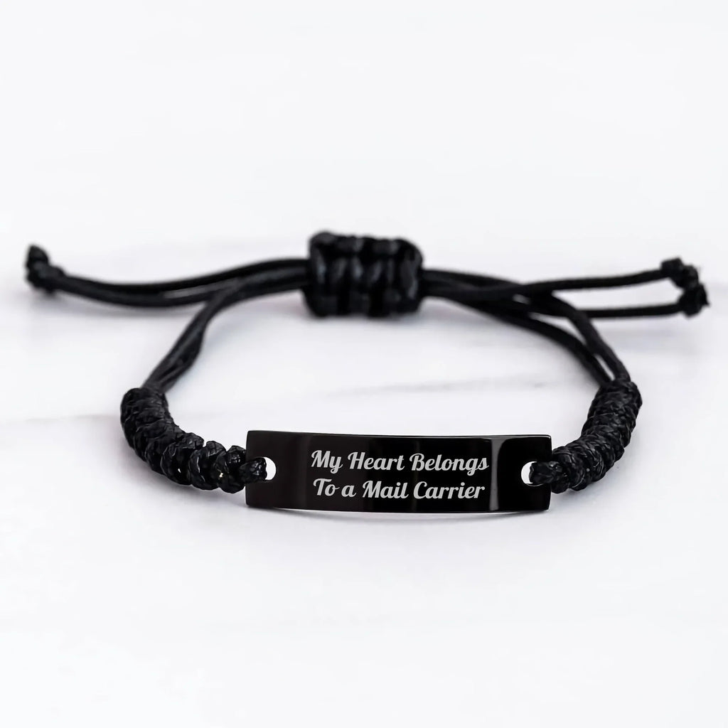 Gifts from Friends, Family or Coworkers to Mail Carrier - 'My Heart Belongs To A Mail Carrier' Funny Quote Adjustable Rope Bracelet for Mother's Day