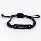 Funny Manager Gifts, My Heart Belongs To A Manager Rope Bracelet, Adjustable Black Stainless Steel with Interlaced Rope, Gifts from Men to Manager for Graduation, Graduation Unique Gifts
