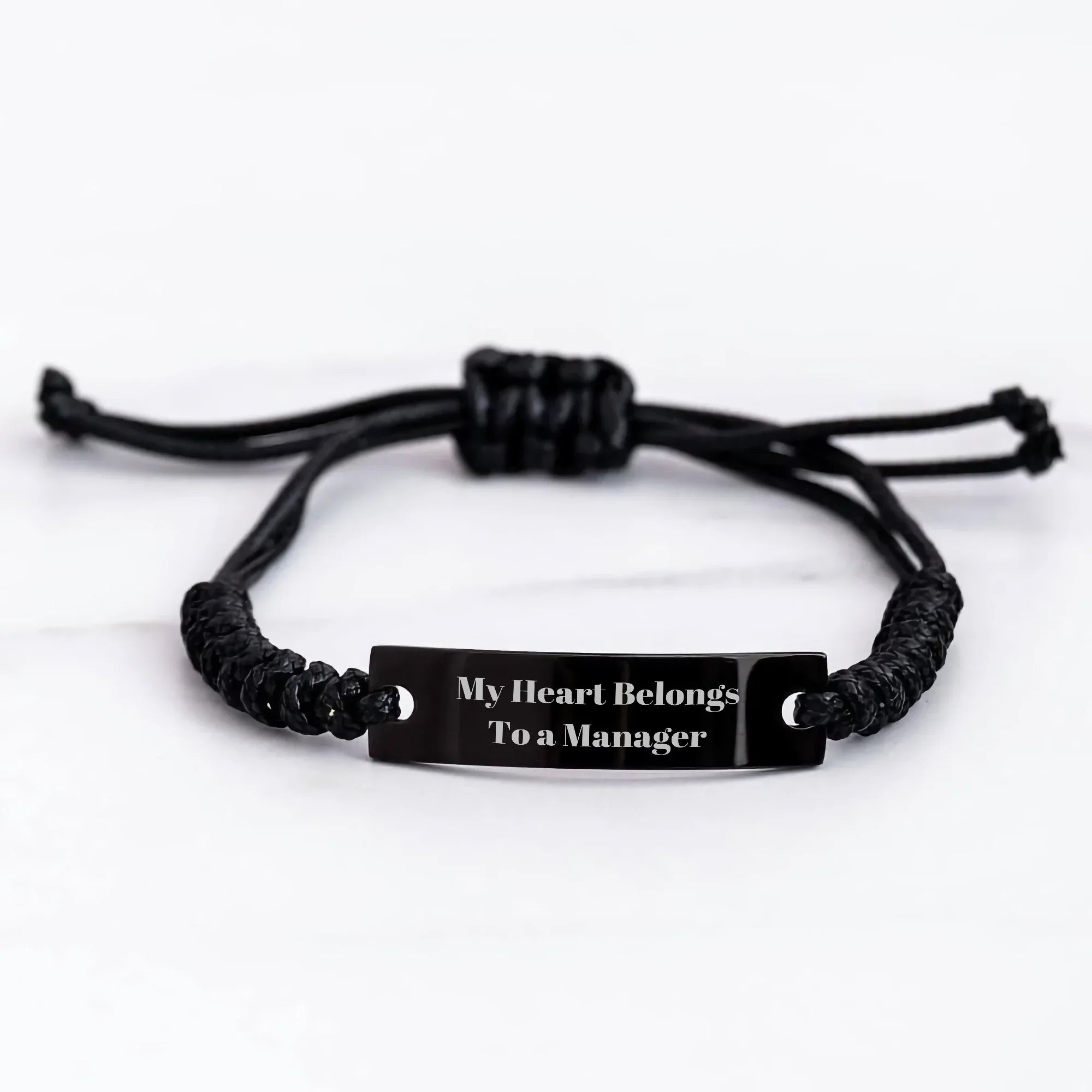 Funny Manager Gifts, My Heart Belongs To A Manager Rope Bracelet, Adjustable Black Stainless Steel with Interlaced Rope, Gifts from Men to Manager for Graduation, Graduation Unique Gifts