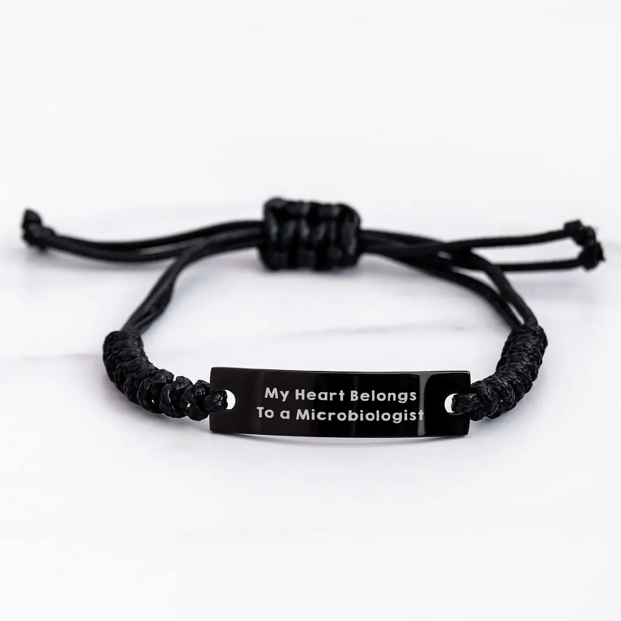Funny Microbiologist Gifts from Friends, Unique Rope Bracelets for Microbiologist Graduation, 'My Heart Belongs To A Microbiologist' Quote, Adjustable Black Stainless Steel Rope Jewelry