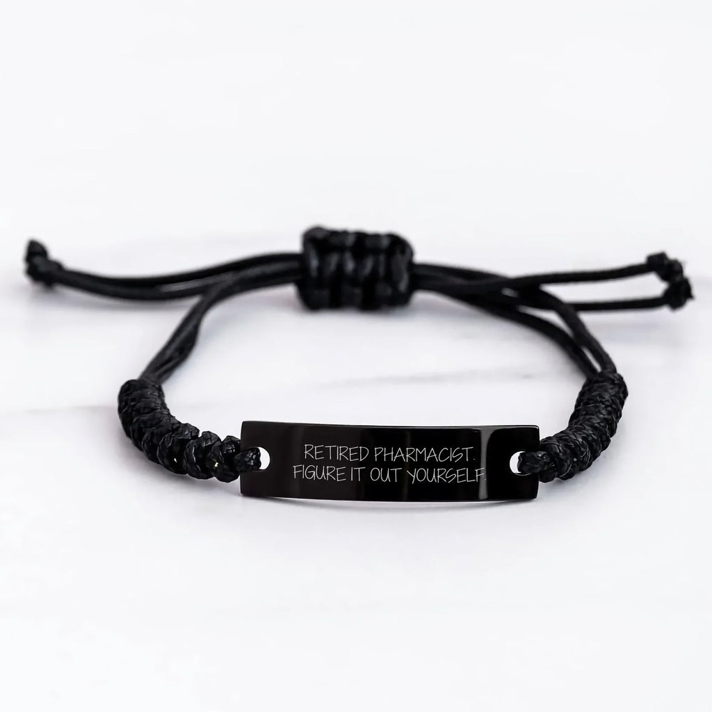 Pharmacist Gifts from Friends - Fun Rope Bracelet for Graduation - Retired Pharmacist Quote 'Figure It Out Yourself' - Adjustable Black Stainless Steel with Interlaced Rope