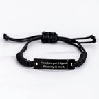 Lawyer Humor Rope Bracelet, Funny Quote Gift for Lawyer, Mother's Day Unique Gifts from Men, Adjustable Black Stainless Steel Rope Jewelry