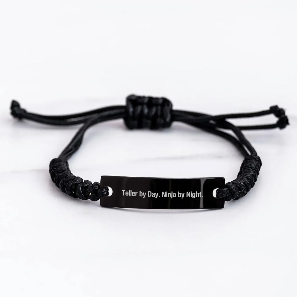Teller Gifts, Teller By Day. Ninja By Night. Rope Bracelet, Adjustable, Engraved, Graduation Unique Gifts from Friends, Family, Coworkers to Teller