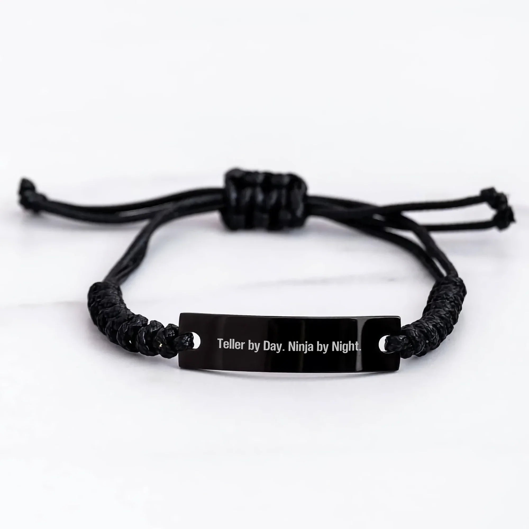 Teller Gifts, Teller By Day. Ninja By Night. Rope Bracelet, Adjustable, Engraved, Graduation Unique Gifts from Friends, Family, Coworkers to Teller