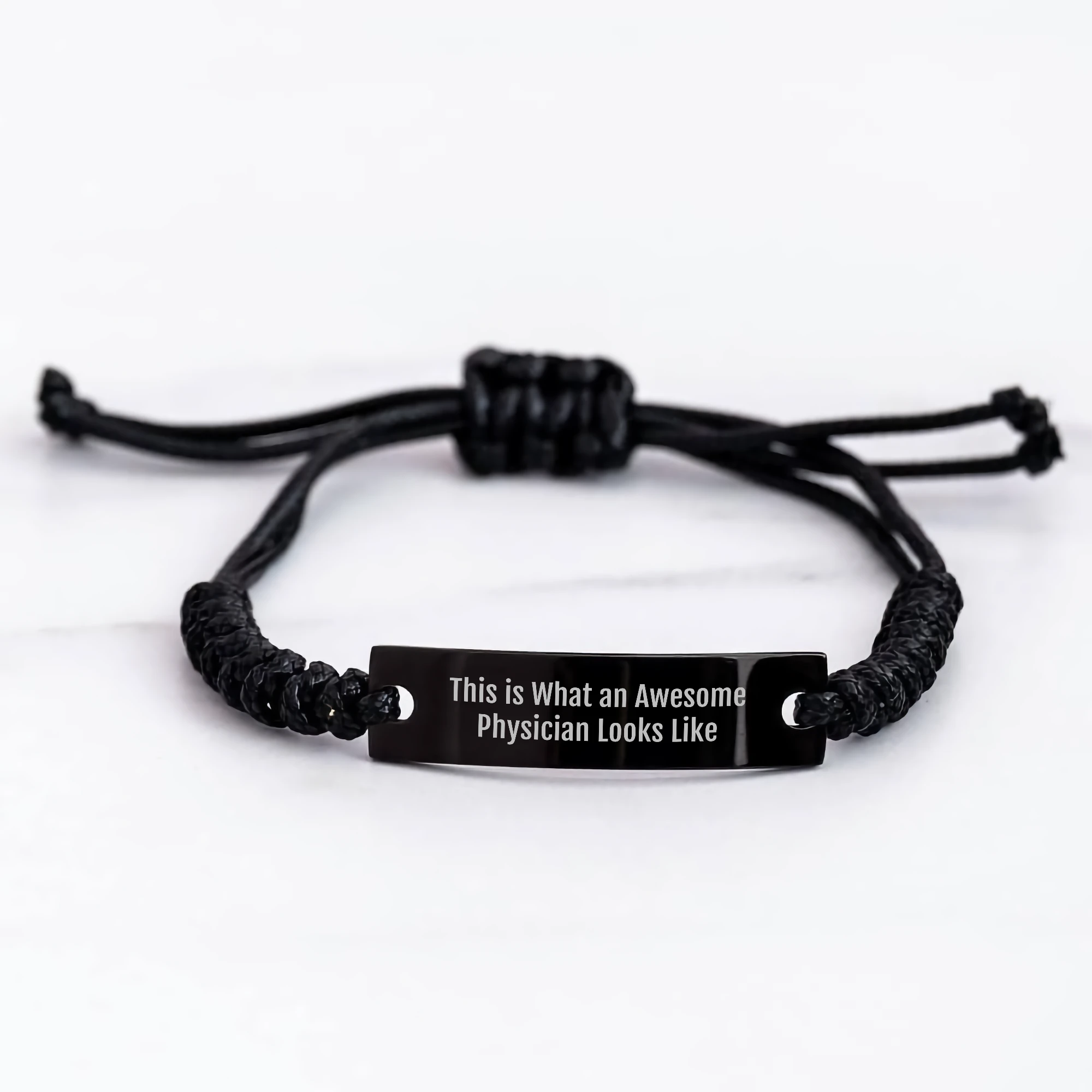 Funny Physician Gifts: This Is What An Awesome Doctor Looks Like Rope Bracelet, Adjustable Black Stainless Steel with Interlaced Rope, Father's Day Unique Gifts from Men to Women
