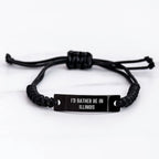 Illinois Rope Bracelet, 'I'd Rather Be In Illinois', Adjustable Black Stainless Steel with Interlaced Rope, Father's Day Unique Gifts from Men to Friends