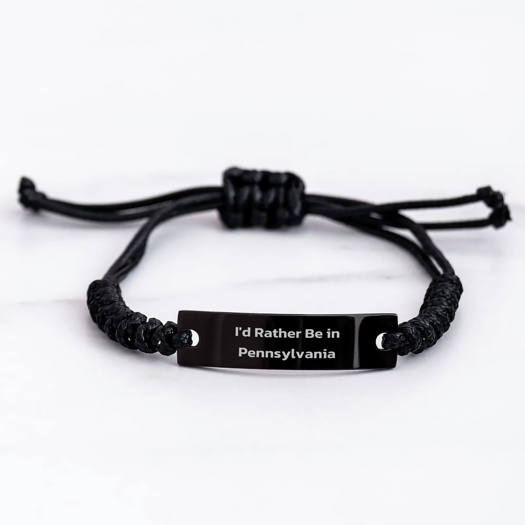 Pennsylvania Gifts, I'd Rather Be In Pennsylvania Rope Bracelet, Adjustable Gift for Men, Women, Friends, Coworkers, Family - 'I'd Rather Be In Pennsylvania' Quote
