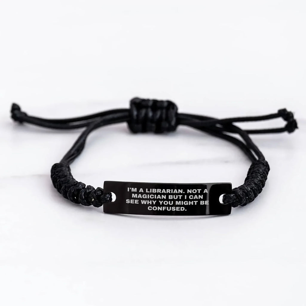 Librarian Gifts, Funny Rope Bracelet, Adjustable Black Stainless Steel, 'I'm A Librarian Not A Magician' Engraved, Gifts from Men to Librarian, Perfect for Father's Day