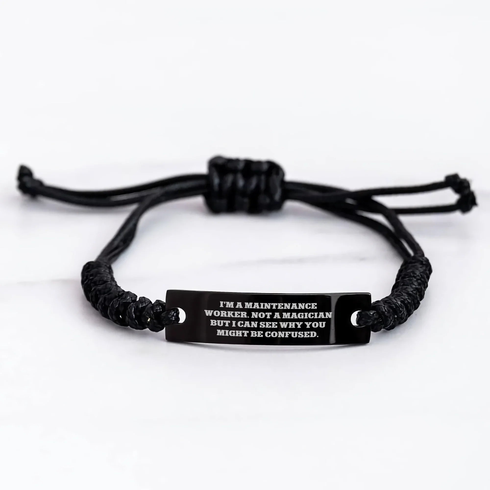 Funny Maintenance Worker Gifts from Friends, 'I'm A Maintenance Worker. Not A Magician...', Adjustable Rope Bracelet for Men, Father's Day Unique Gifts for Maintenance Workers