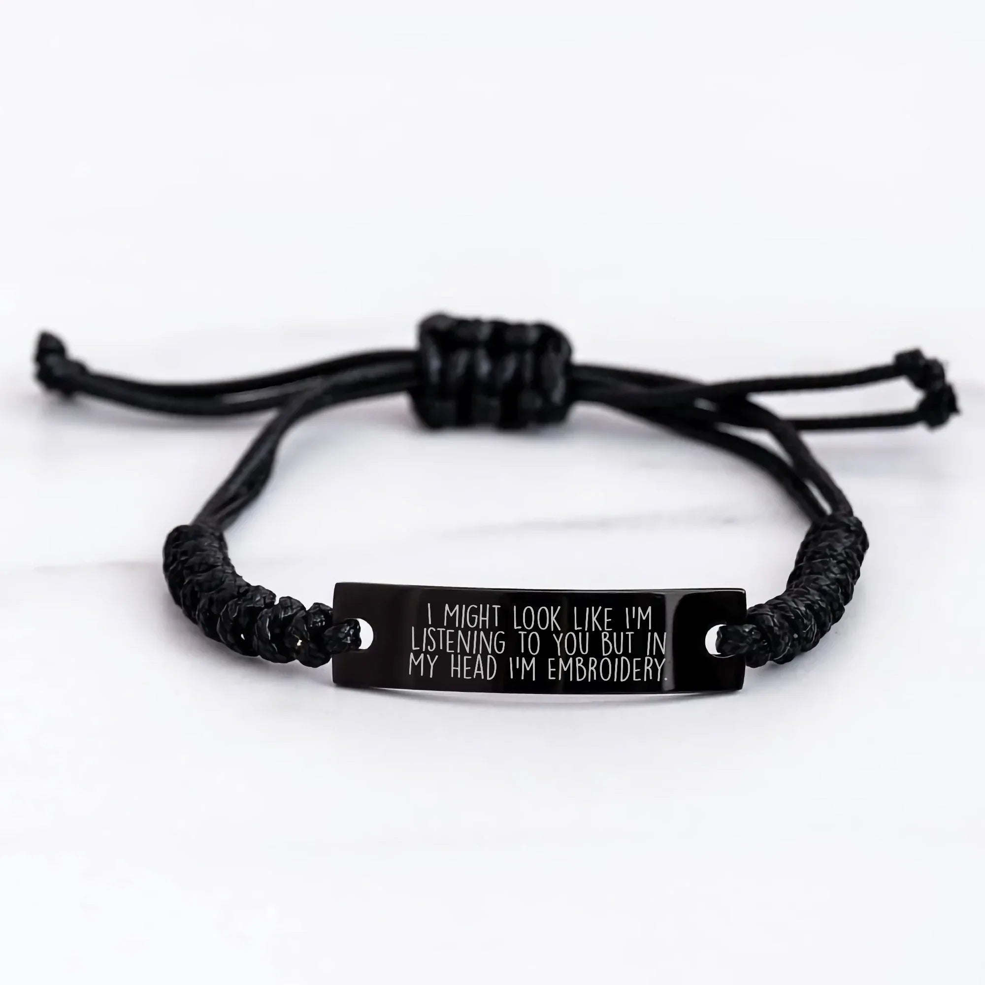 Embroidery Rope Bracelet Funny Quote Gifts from Men to Friends on Father's Day, 'I Might Look Like I'm Listening To You But In My Head I'm Embroidery.'