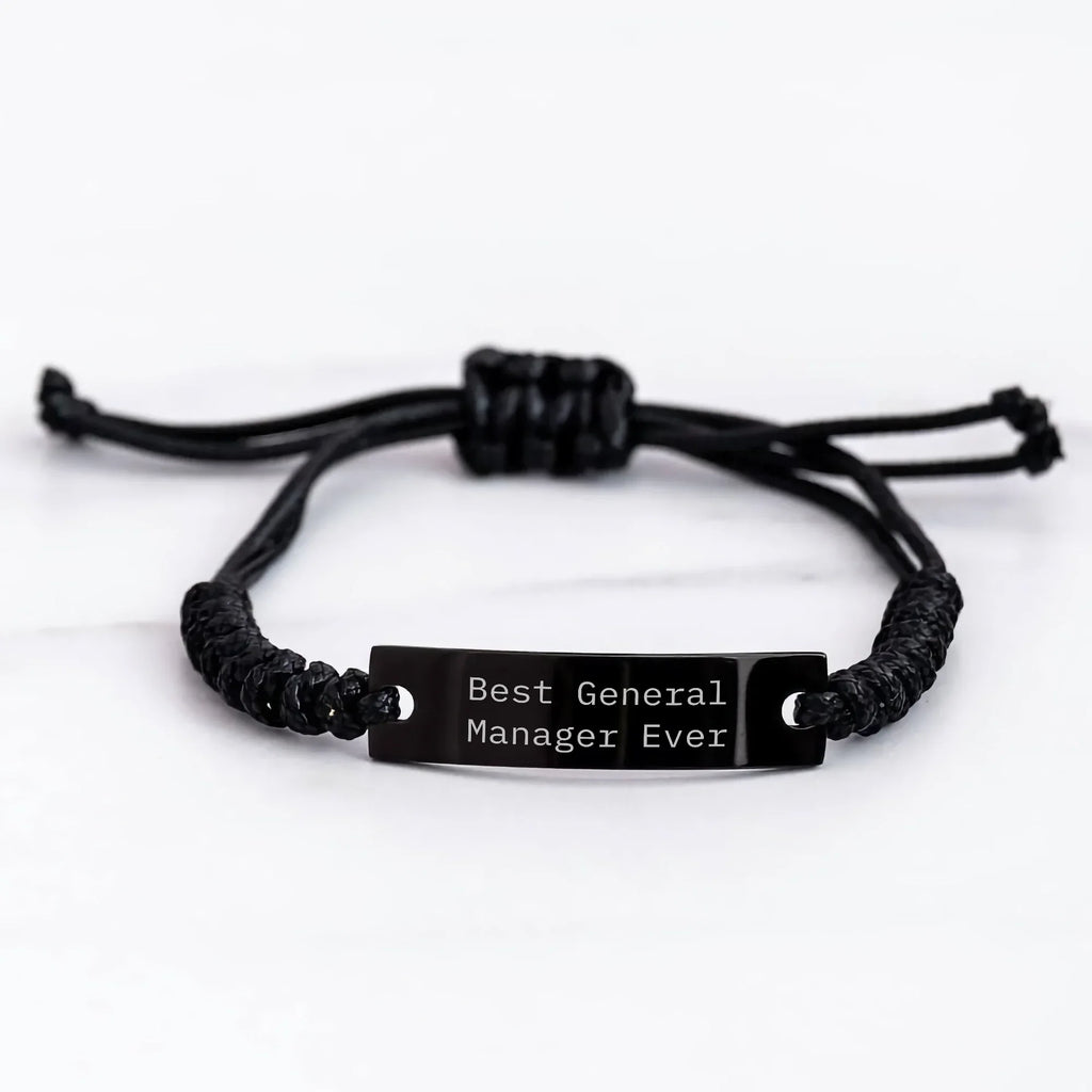 Funny General Manager Gifts from Friends for Men - Best General Manager Ever Rope Bracelet, Adjustable Black Stainless Steel with Interlaced Rope, Gift for Graduation