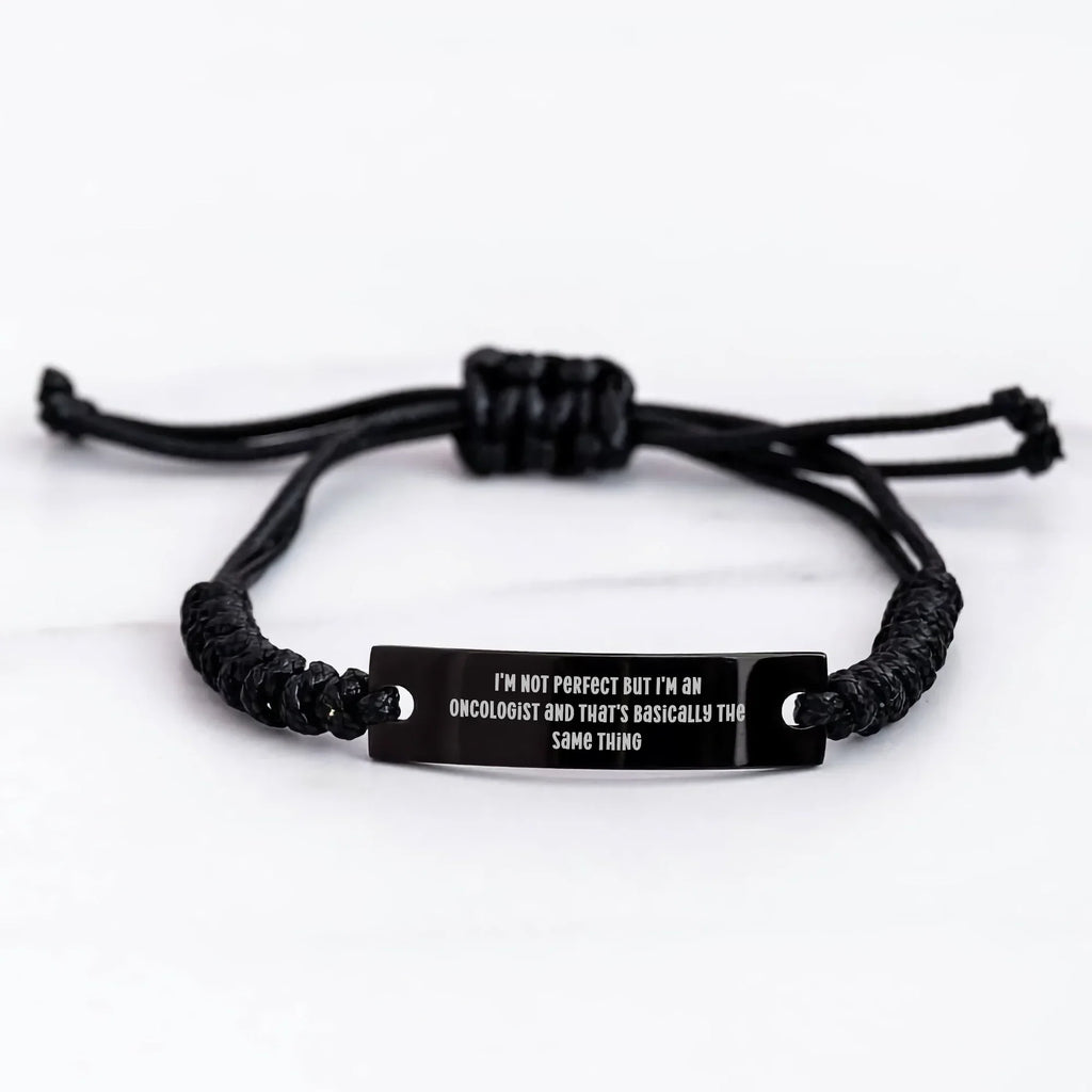Oncologist Gifts, Funny Quote Rope Bracelet, Adjustable Black Stainless Steel, Mother's Day Unique Gifts from Men to Oncologist Women