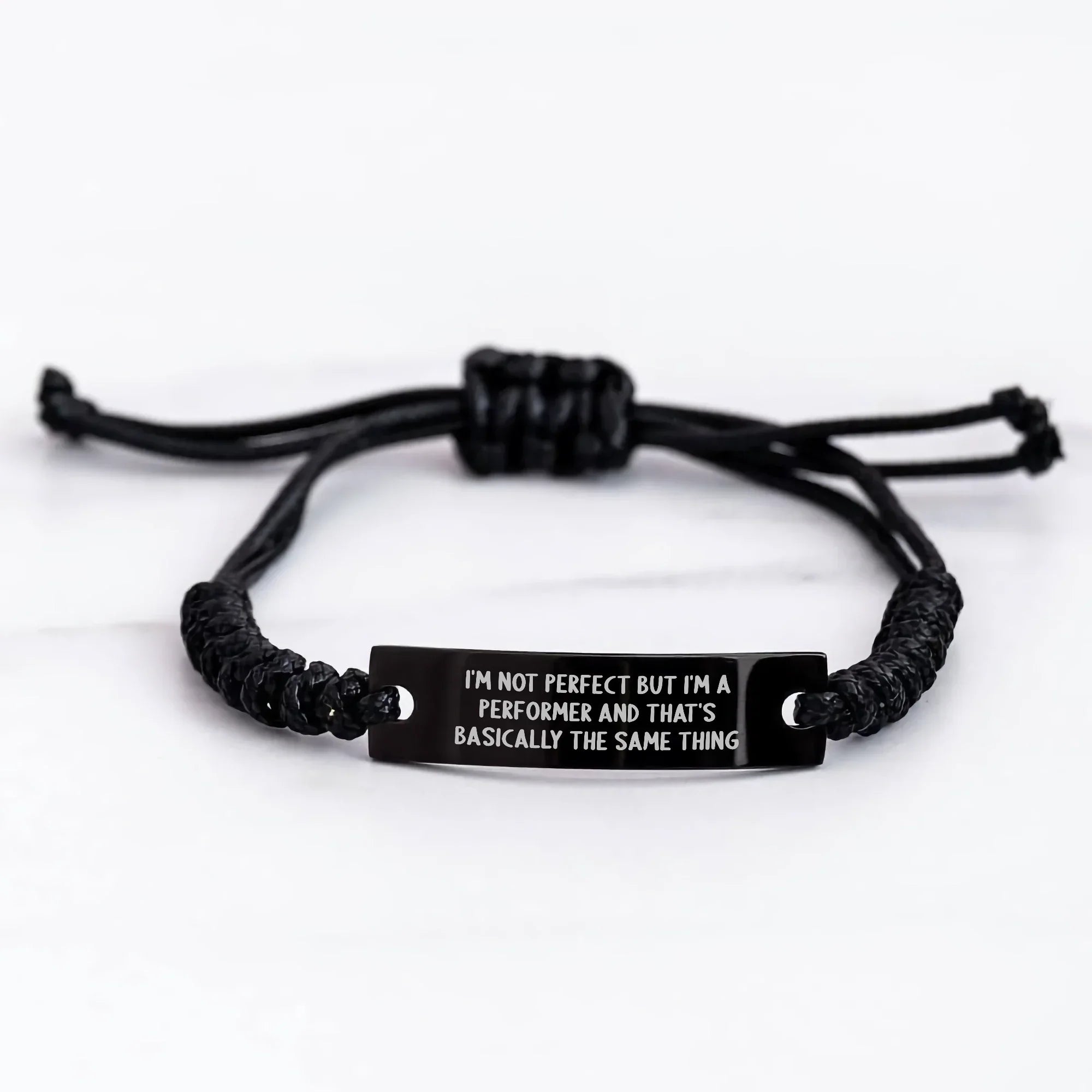 Funny Performer Gifts from Men to Friends - 'I'm Not Perfect But I'm A Performer' Black Rope Adjustable Necklace for Him