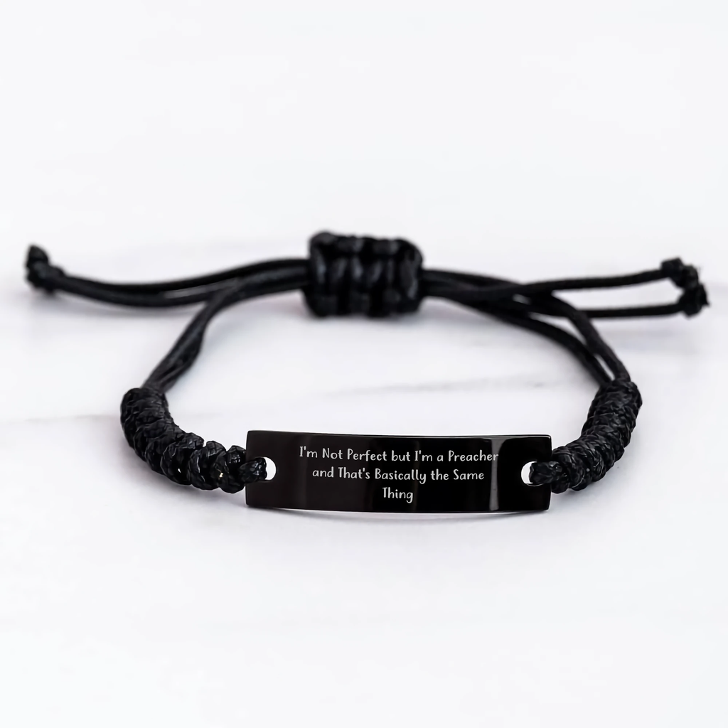 Funny Preacher Gifts for Father's Day - 'I'm Not Perfect But I'm A Preacher' Rope Bracelet from Friends, Gift for Preacher Men