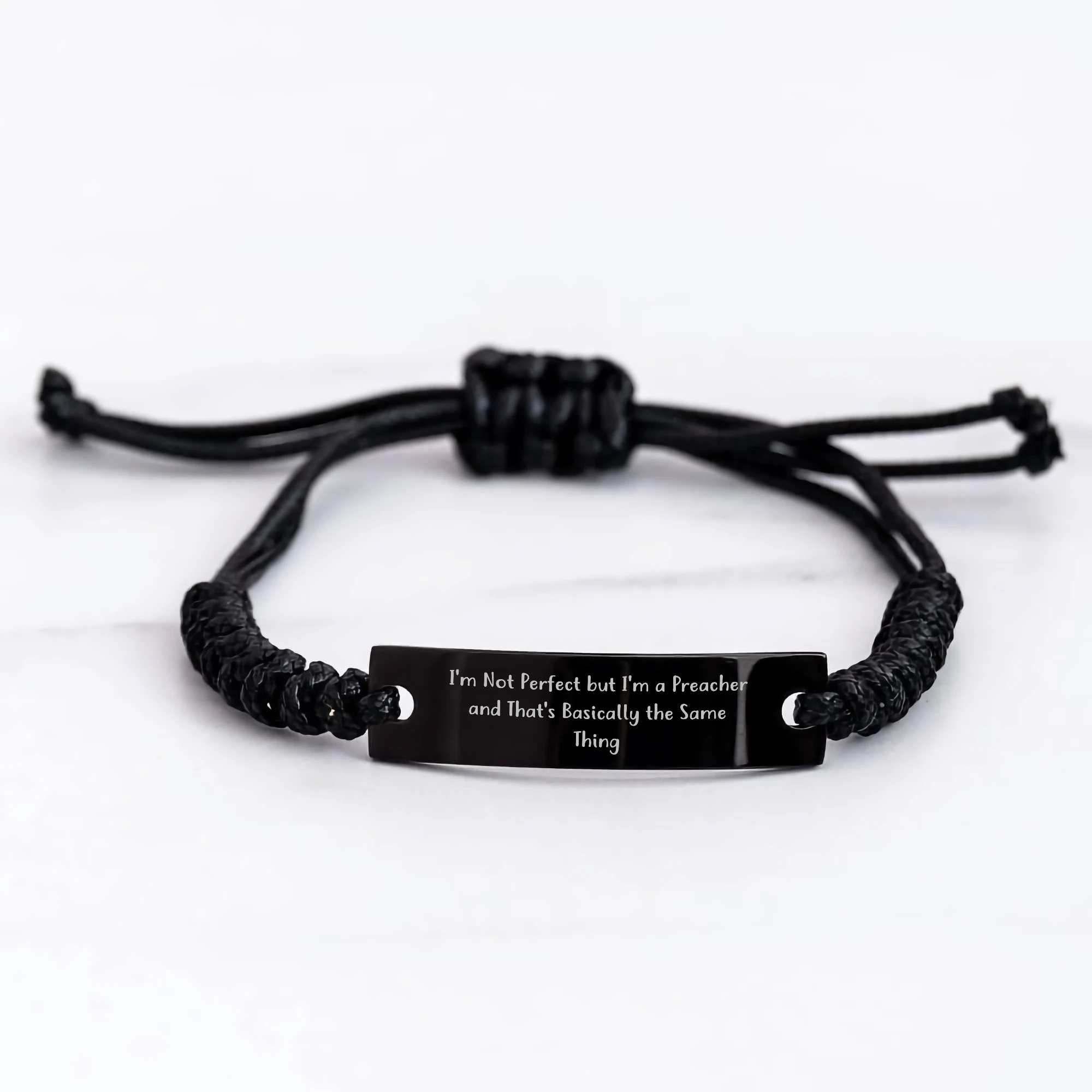 Funny Preacher Gifts for Father's Day - 'I'm Not Perfect But I'm A Preacher' Rope Bracelet from Friends, Gift for Preacher Men