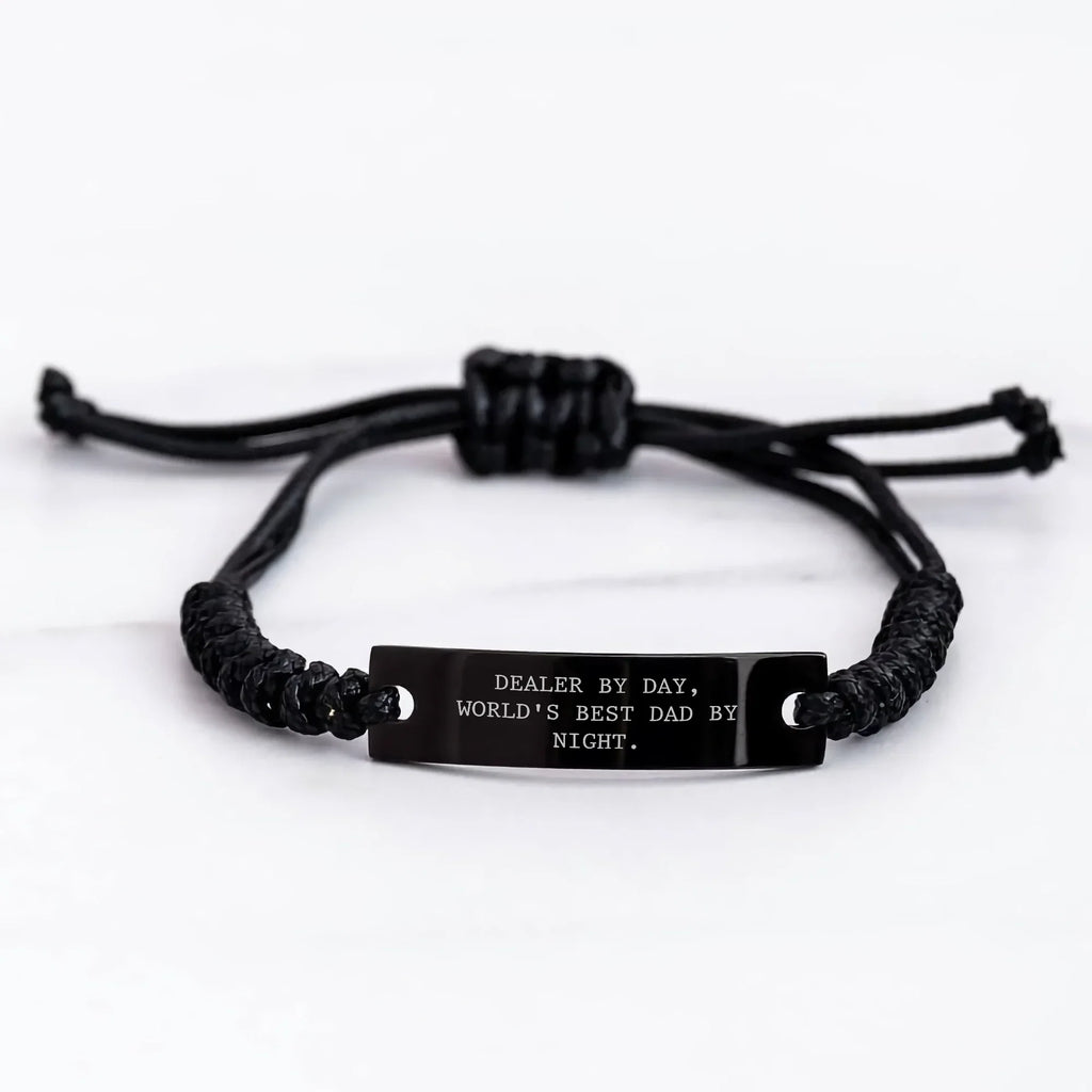 Dealer Gifts from Men, World's Best Dad Rope Bracelet Funny Quote 'Dealer By Day, World's Best Dad By Night.'