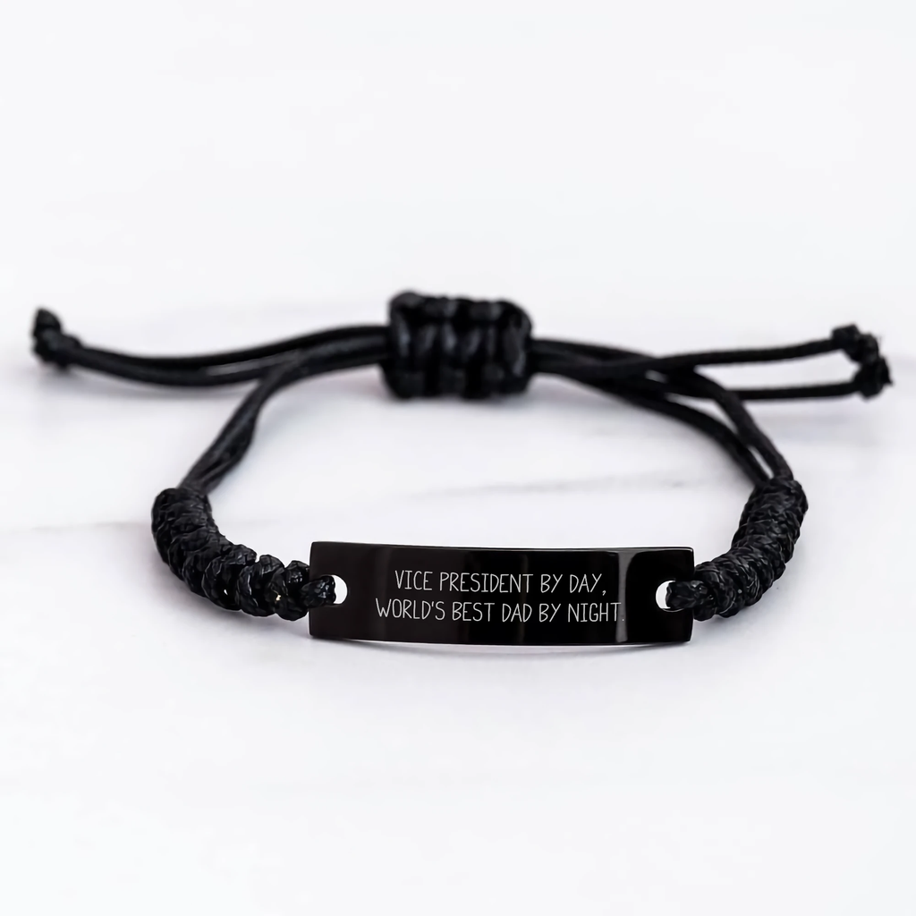 Vice President Gifts by Day, World's Best Dad Rope Bracelte for Men, Funny Quote, Father's Day Unique Gifts from Friends or Family
