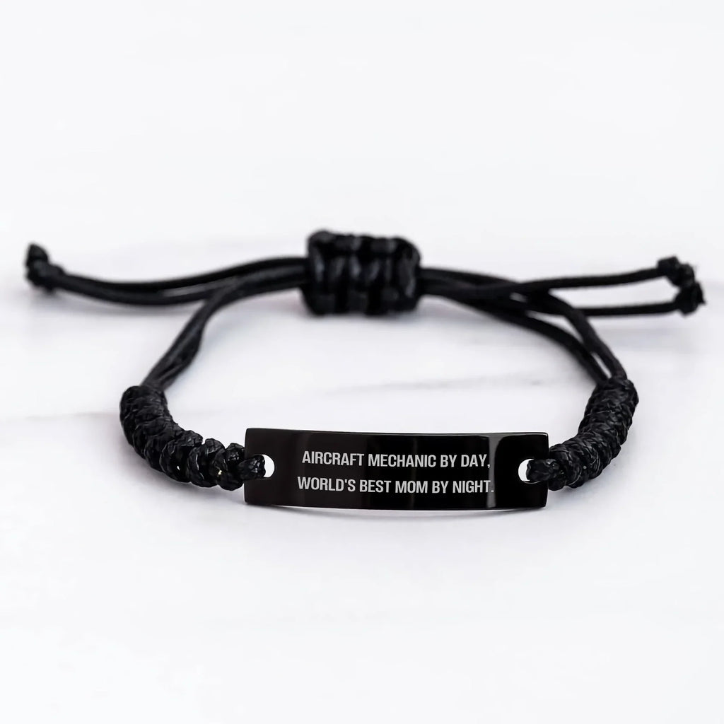 Aircraft Mechanic Gifts from Friends, Gifts for Aircraft Mechanic By Day, World's Best Mom By Night. - Black Rope Adjustable Graduation Unique Gift