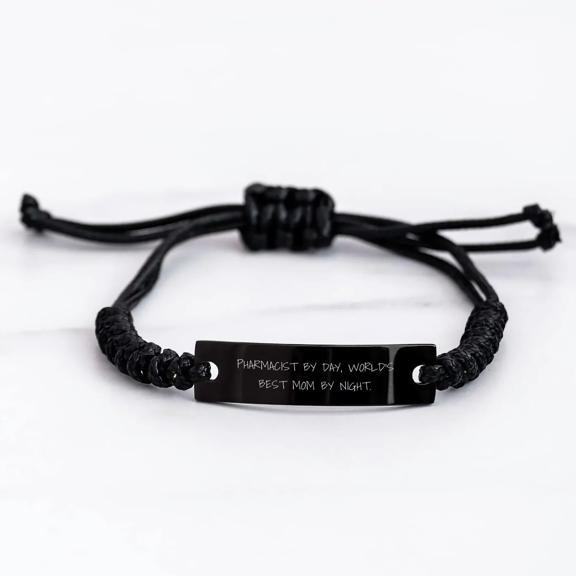 Funny Pharmacist Gifts from Men - 'Pharmacist By Day, World's Best Mom By Night.' Engraved Rope Bracelet for Dad, Father's Day Unique Gifts