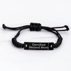 Funny Second Mom Gifts Certified Quote Rope Bracelets for Second Mom from Men or Women with Engraved Stainless Steel and Interlaced Rope, Adjustable Father's Day Unique Gifts