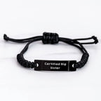 Funny Quote Big Sister Gifts from Men to Women Rope Bracelet, Adjustable Black Stainless Steel Rope with Organza Bag for Mother's Day