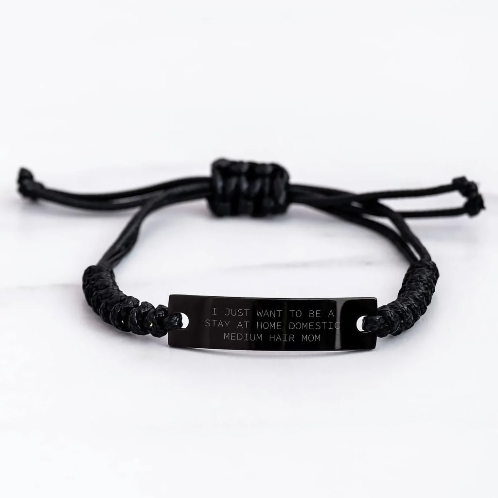 Funny Domestic Medium Hair Cat Mom Rope Bracelet, Gifts for Men or Women, Father's Day Unique Presents from Friends, Inspirational Quote, Adjustable 3.34-9.84in Black Rope Jewelry