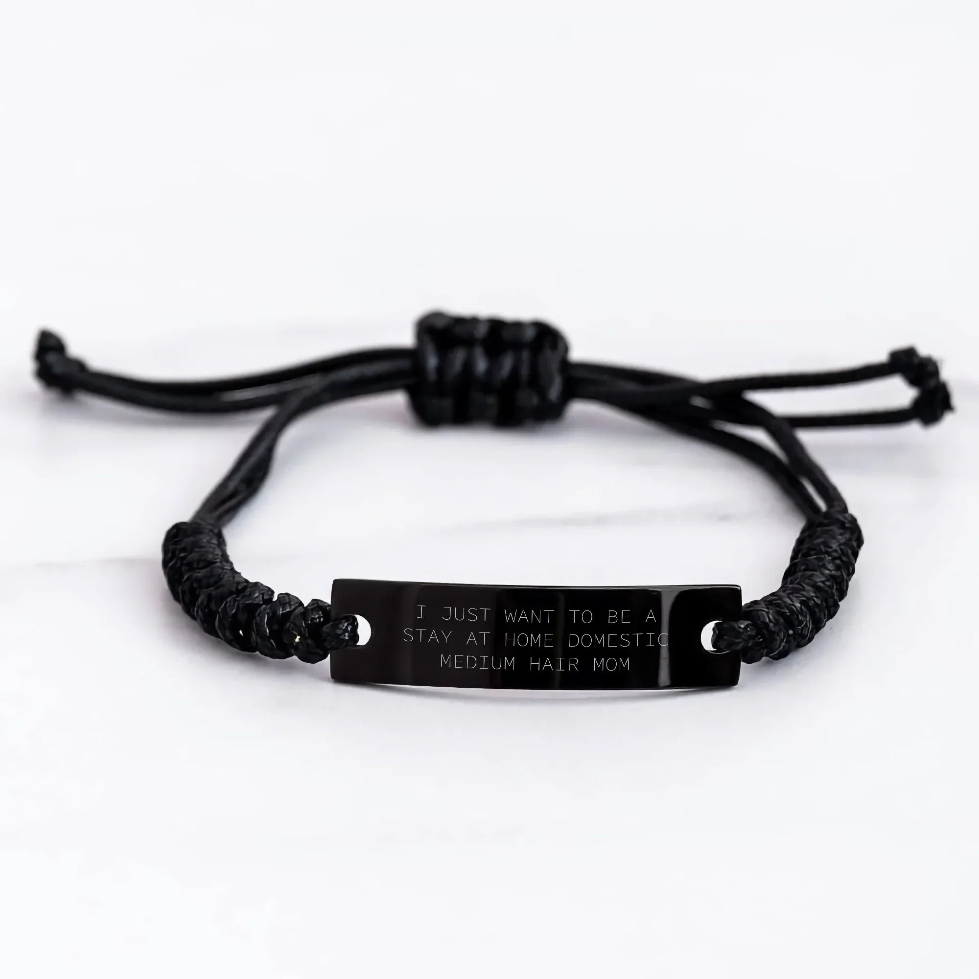 Funny Domestic Medium Hair Cat Mom Rope Bracelet, Gifts for Men or Women, Father's Day Unique Presents from Friends, Inspirational Quote, Adjustable 3.34-9.84in Black Rope Jewelry