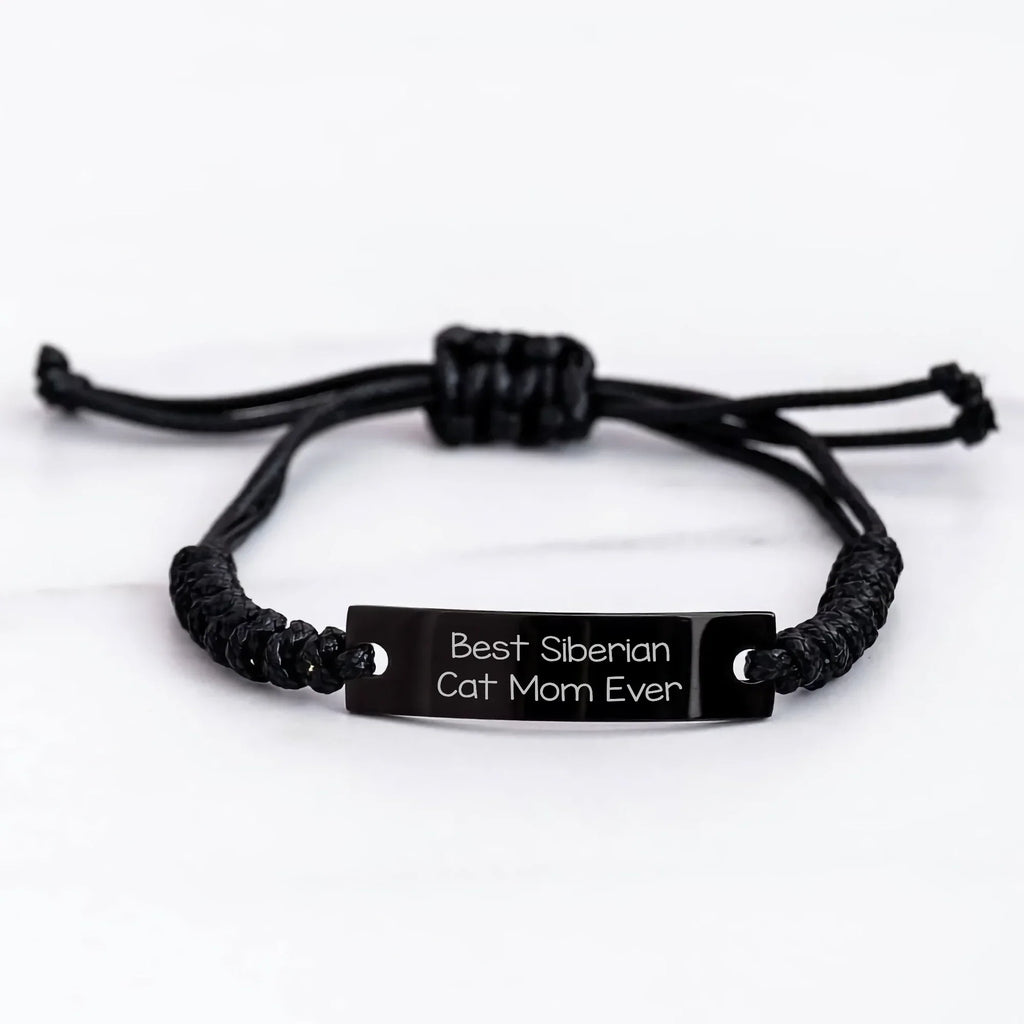 Siberian Cat Mom's Funny Gift for Dad - Adjustable Rope Bracelet with Quote 'Best Siberian Cat Mom Ever' for Father's Day