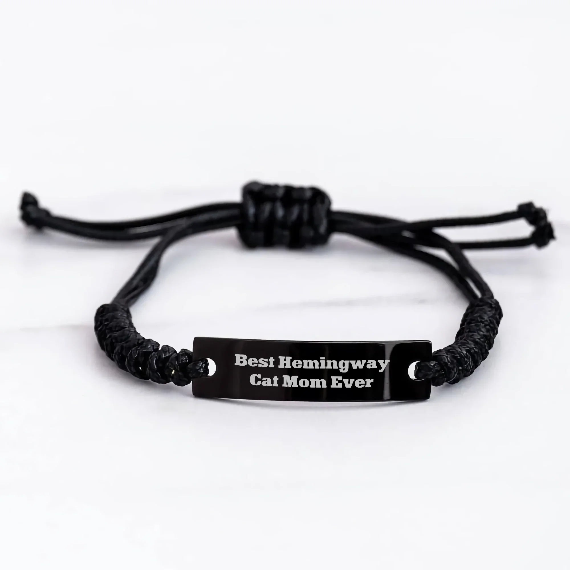 Funny Hemingway Cat Mom Gifts, Black Rope Bracelet for Men, 'Best Hemingway Cat Mom Ever' Quote, Father's Day Unique Gifts from Friends