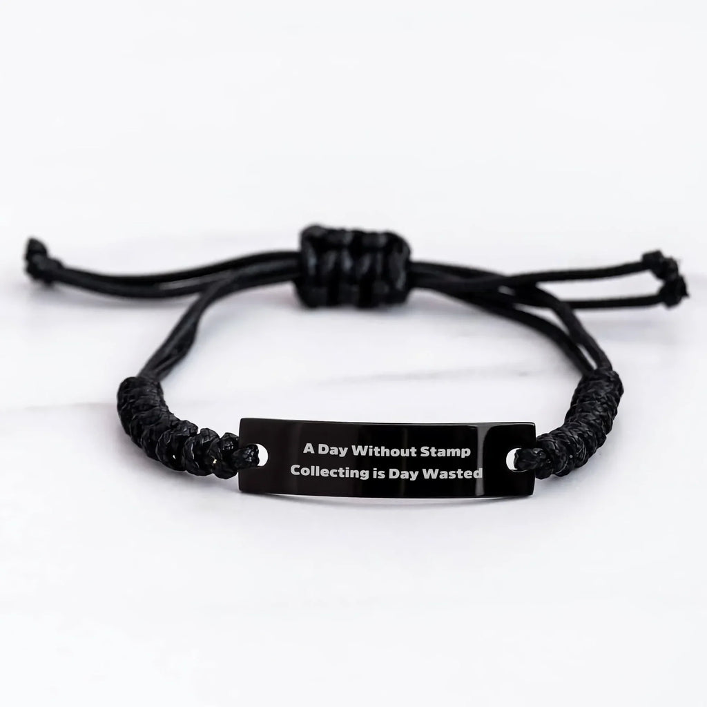 Funny Stamp Collecting Gifts for Men - A Day Without Stamp Collecting Is Day Wasted, Rope Bracelet from Gifts for Stamp Collecting Enthusiasts