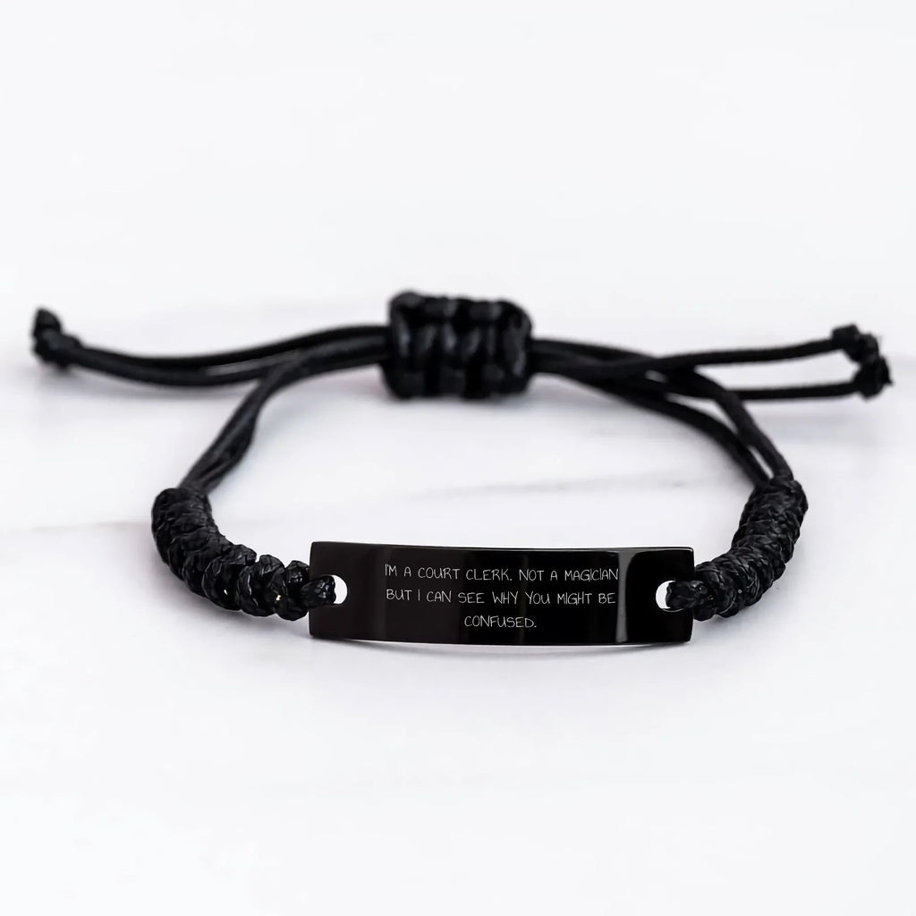 Gifts from Friends to Court Clerks, Funny Quote Rope Bracelet for Graduation, Adjustable Black Stainless Steel