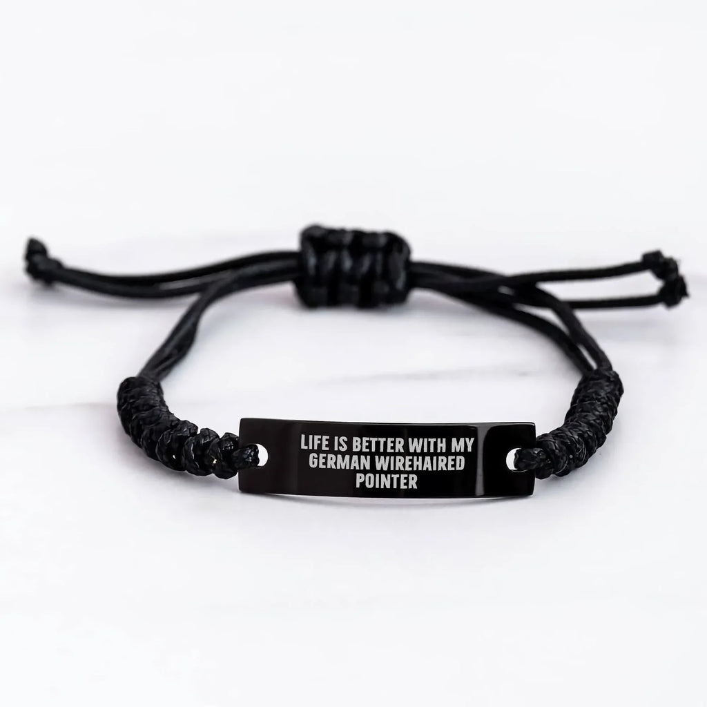 German Wirehaired Pointer Dog Lovers Rope Bracelet, Funny Quote 'Life Is Better With My German Wirehaired Pointer' Father's Day Unique Gifts for Men from Family - Adjustable Black Rope