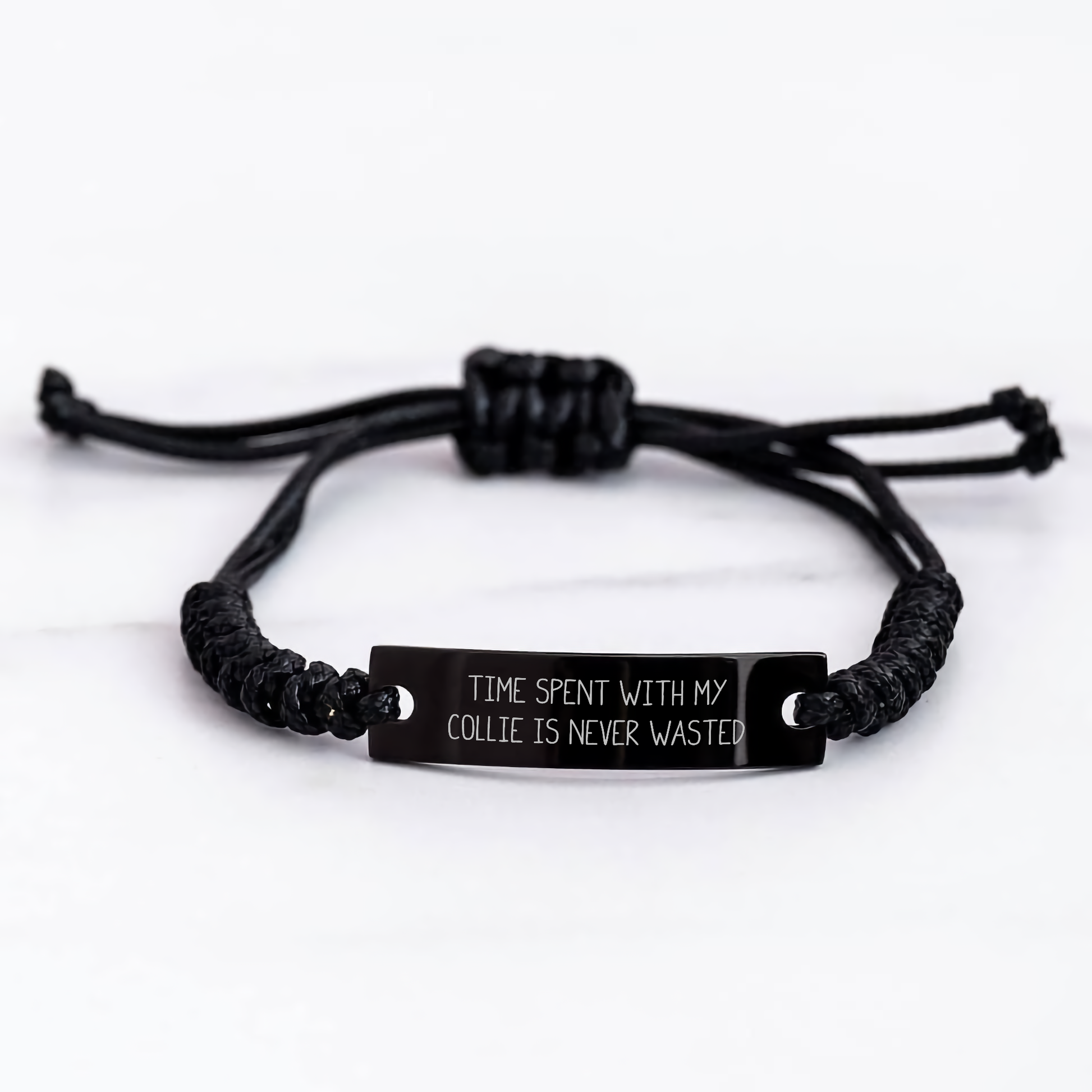 Collie Dog Lover's Inspirational Rope Bracelet, Gifts from Men to Friends on Father's Day, 'Time Spent With My Collie Is Never Wasted' Quote, Adjustable Rope Jewelry for Collie Dog Enthusiasts - Image 3