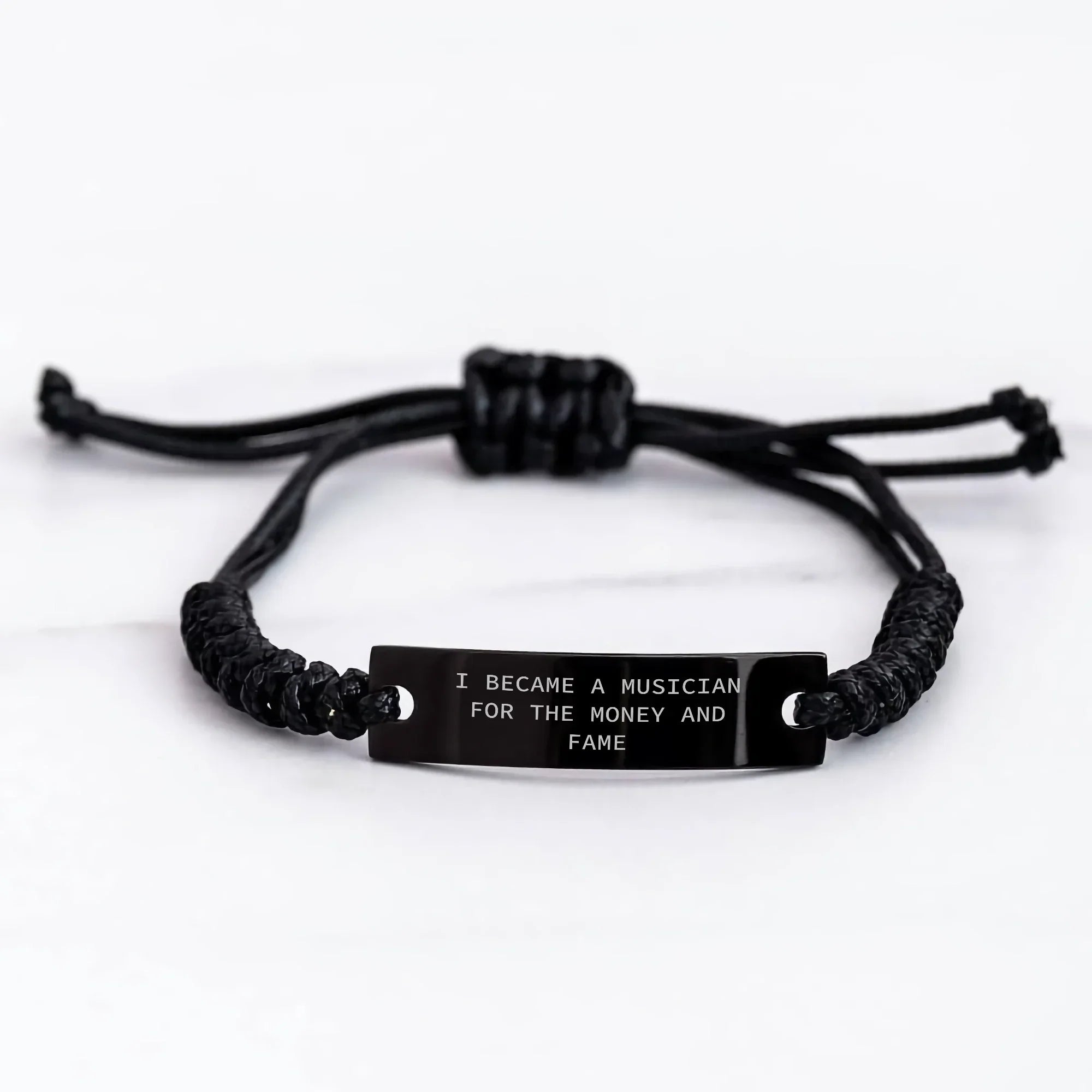 Musician's Money and Fame Rope Gift for Her on Mother's Day, Funny Quote, Adjustable Black Stainless Steel with Interlaced Rope, Gifts from Family