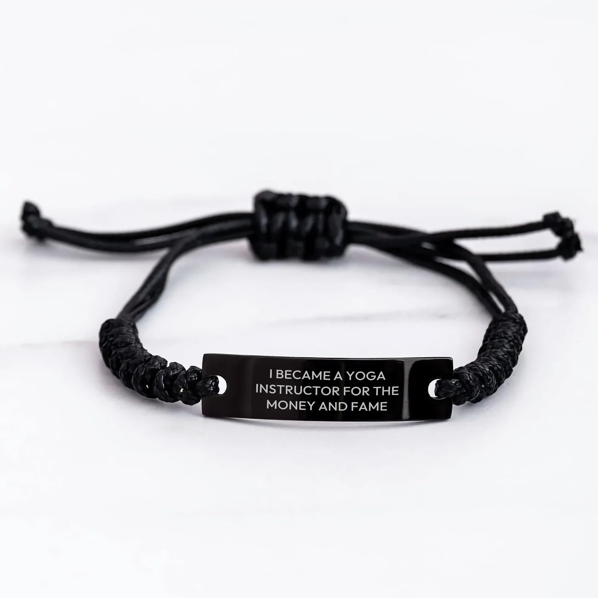Funny Yoga Instructor Gifts from Men - 'I Became A Yoga Instructor For The Money And Fame' Rope Bracelet for Yoga Instructors on Mother's Day