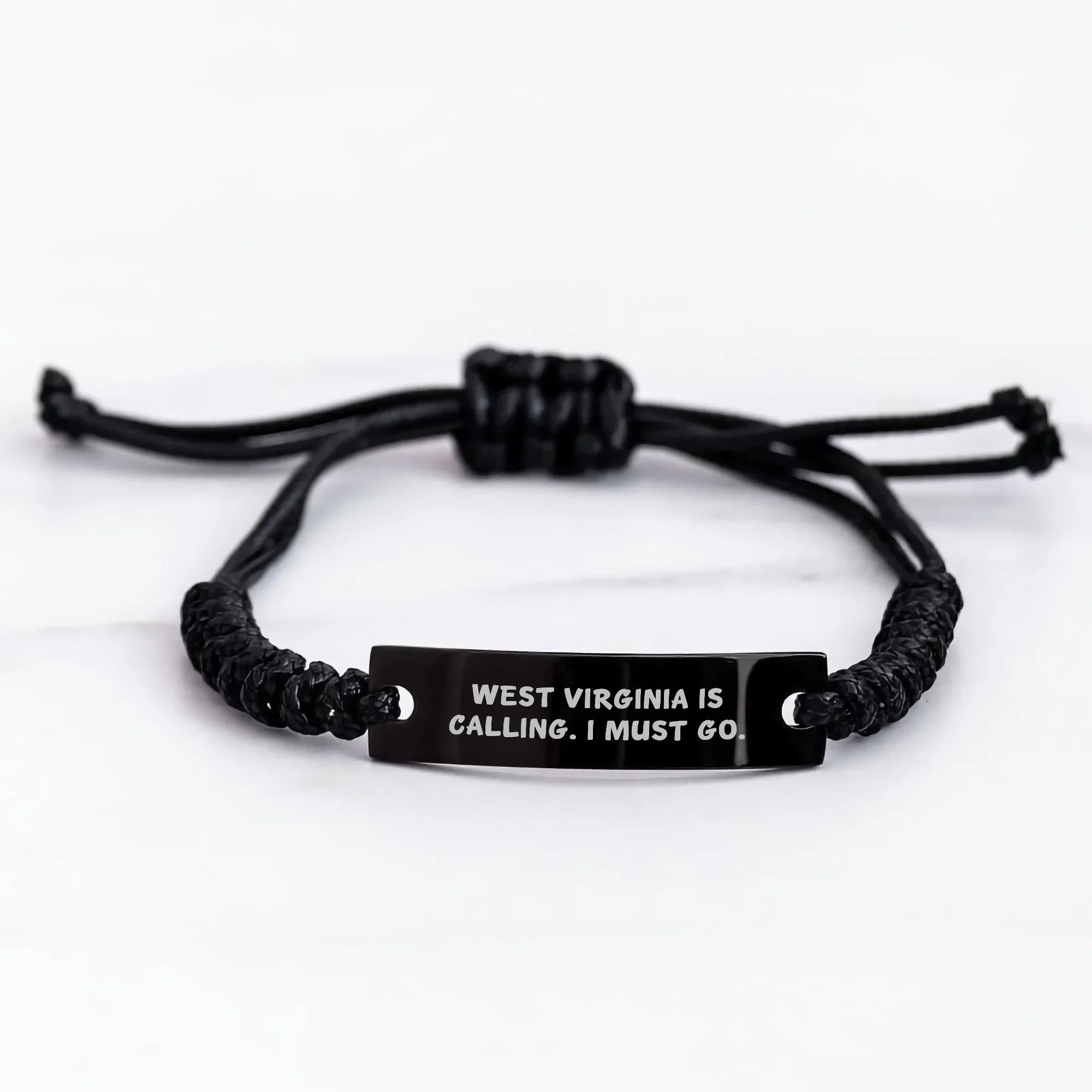 West Virginia Calling Rope Bracelet, 'West Virginia Is Calling. I Must Go.' Quote, Adjustable Black Rope, Gifts from Family for Mother's Day