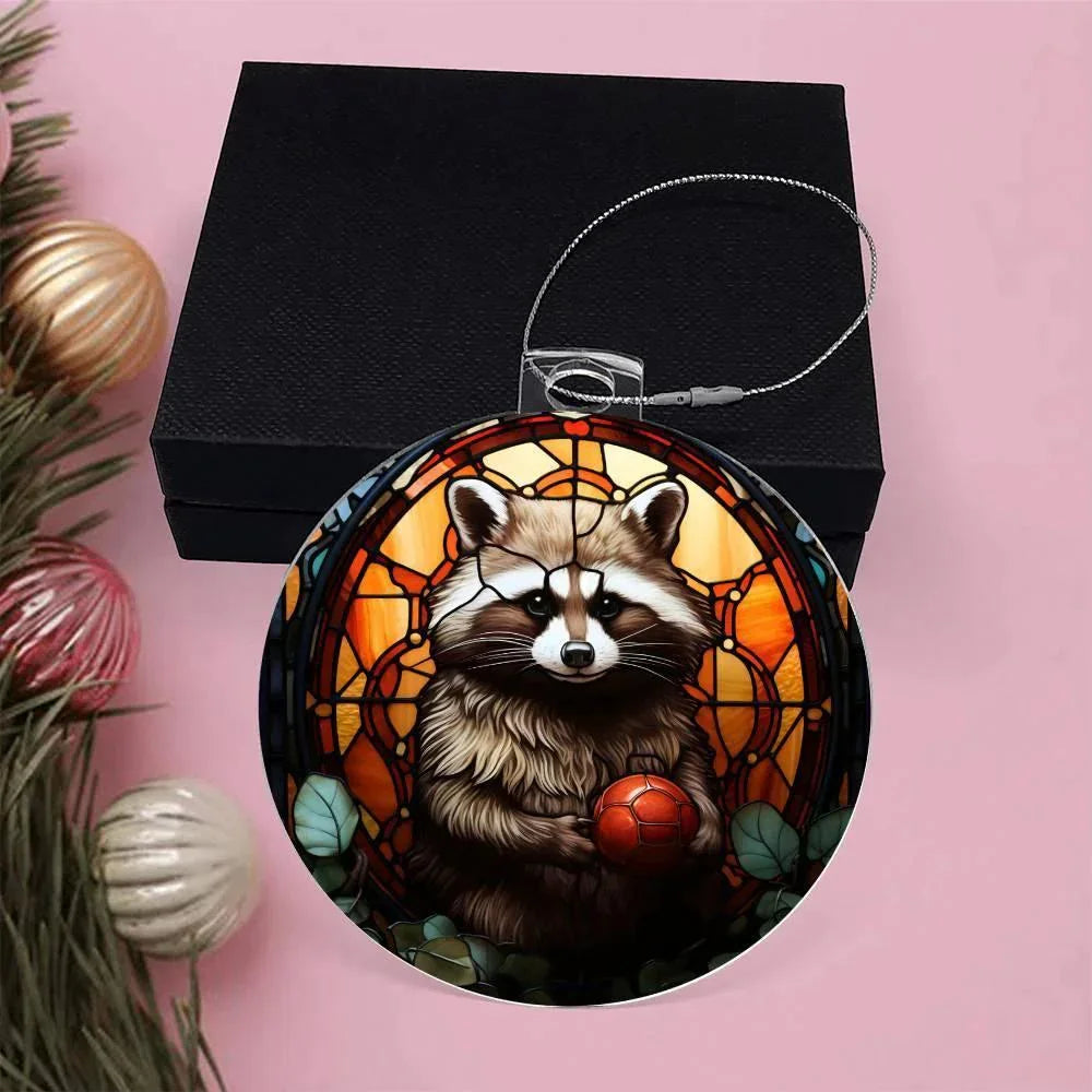Raccoon Acrylic Keepsake Christmas Ornament Suncatcher