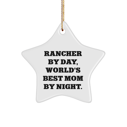 Rancher Gifts by Day, World's Best Mom Star Ornament for Christmas, Gifts from Men to Women, Friends, Family