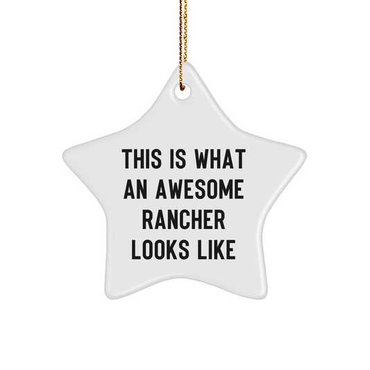 Rancher Gifts from Friends - This Is What An Awesome Rancher Looks Like Star Ornament, Inspirational Christmas Decorations for Men, White Star Shaped MDF with High-Gloss Finish, Gifts for Rancher