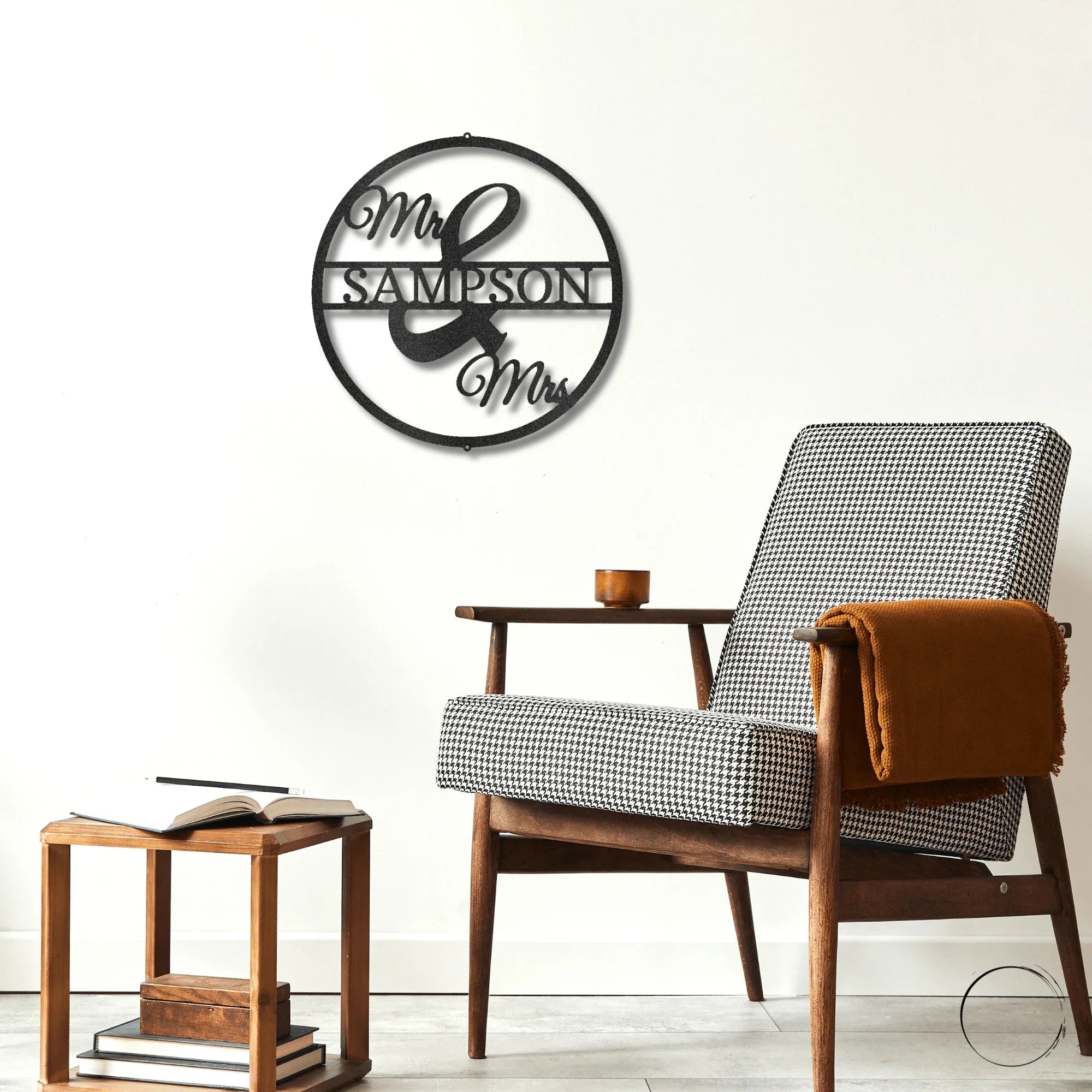 Mr and Mrs Circle Custom Name Steel Wall Sign