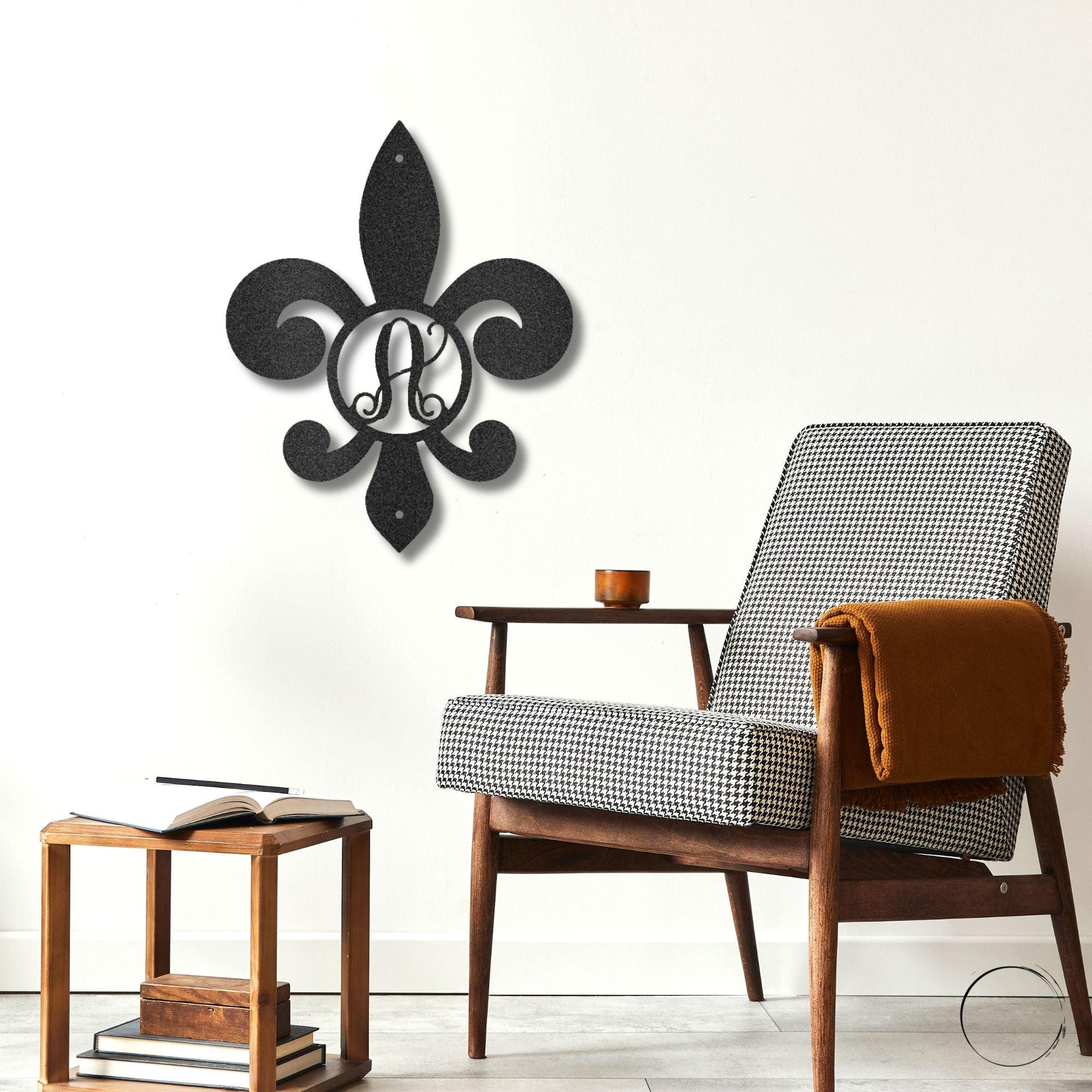 Fleur De Lis Personalized Initial Metal Art Wall Sign - Mallard Moon Gift Shop