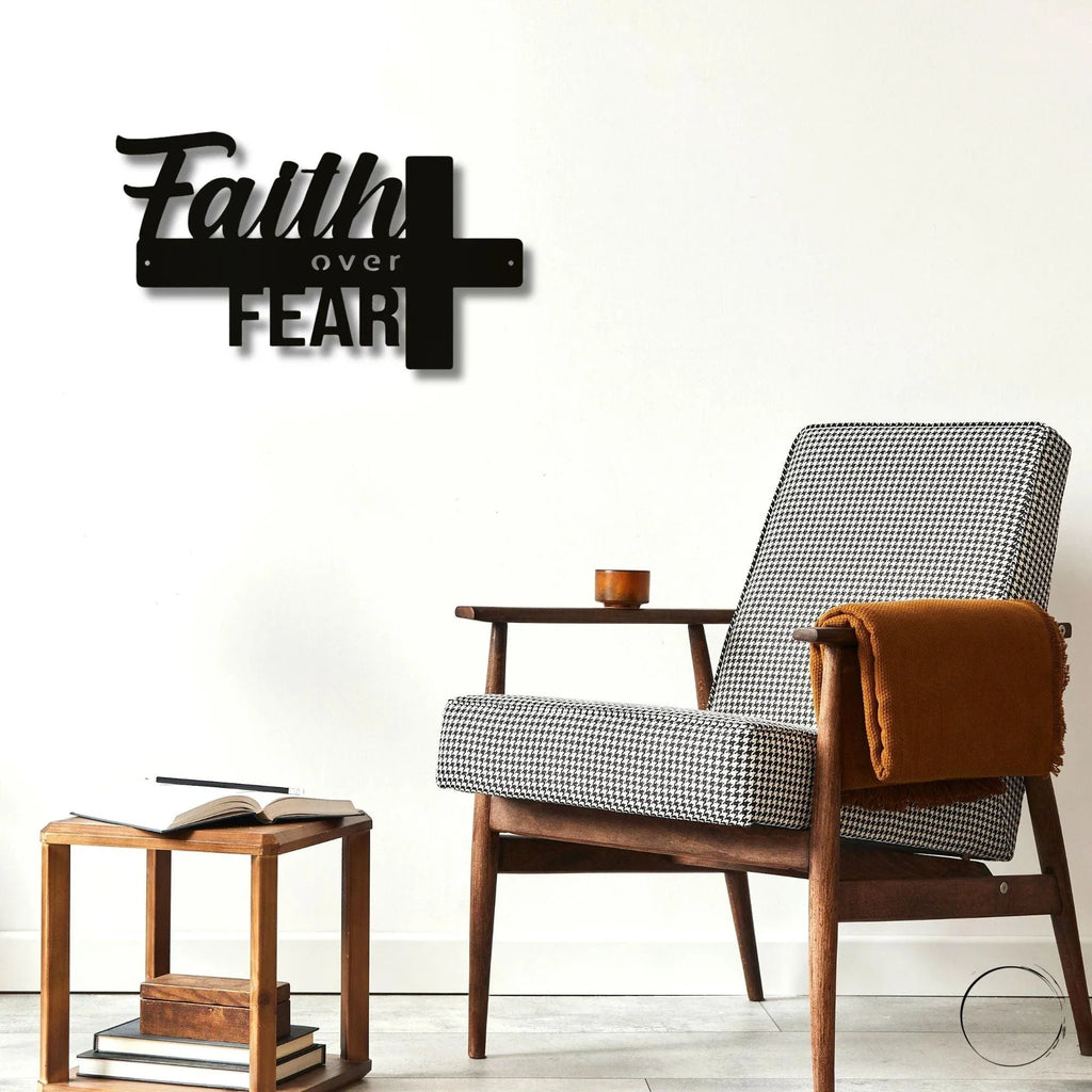 Faith Over Fear Christian Cross Metal Wall Art