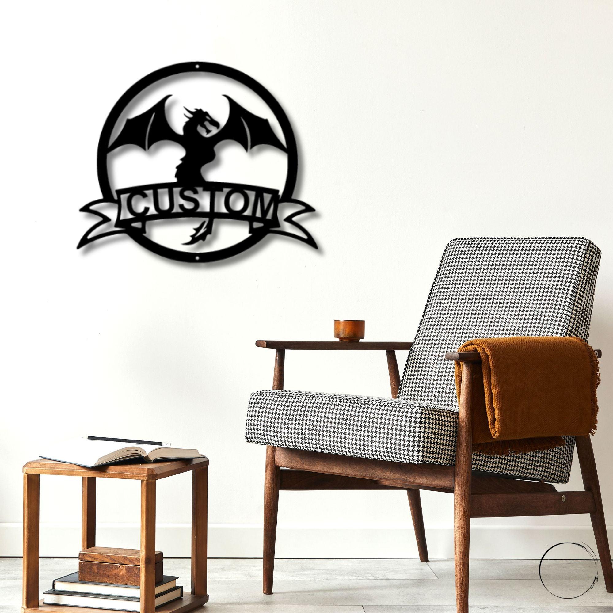 Dragon Banner Personalized Name Metal Art Wall Sign - Mallard Moon Gift Shop