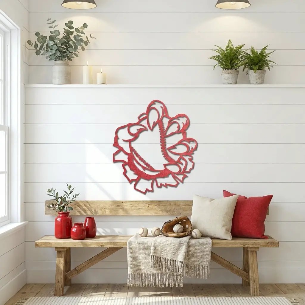Baseball Monster Claw Metal Art Wall Sign