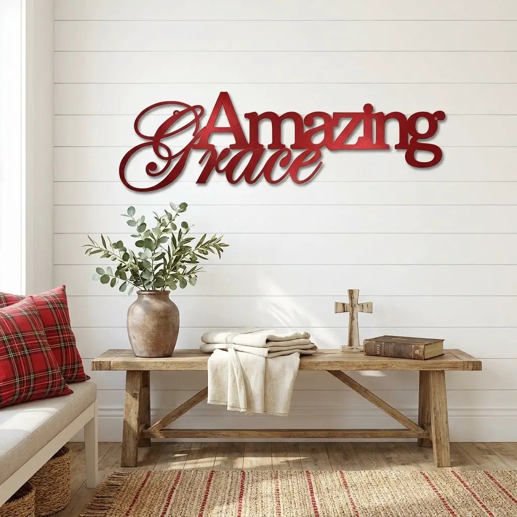 Amazing Grace Metal Wall Art Sign – Christian Steel Scripture Decor – Inspirational Faith Home Decor – Laser Cut Metal Sign