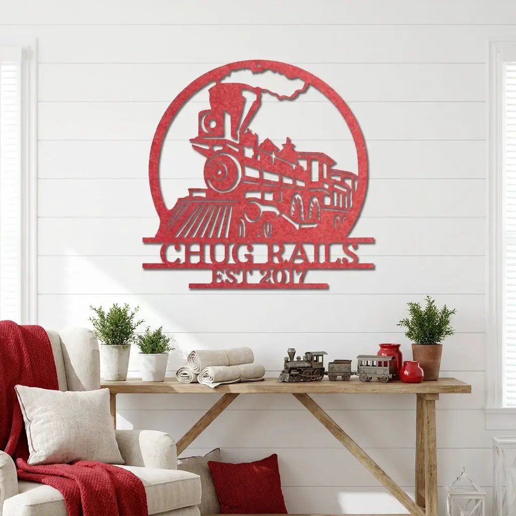 Vintage Steam Locomotive Train Personalized Name Metal Art Wall Sign