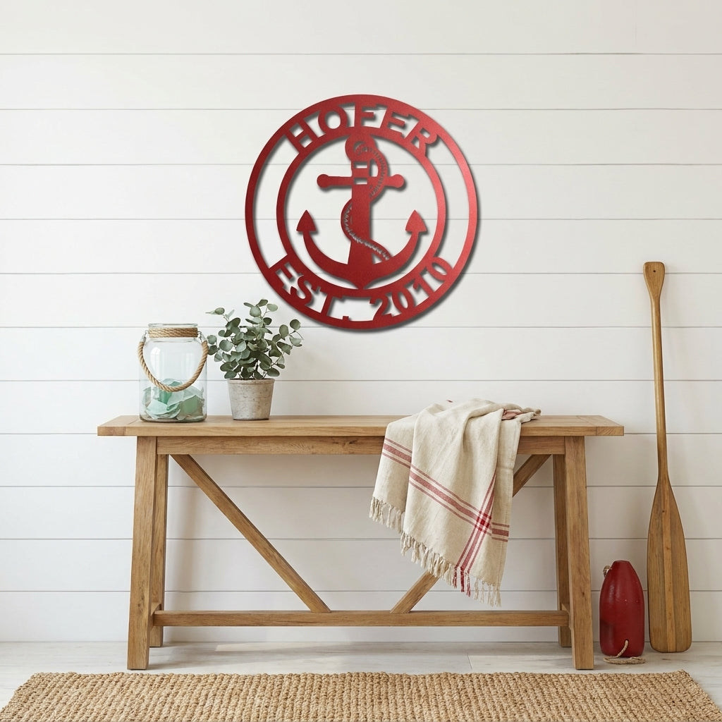 Personalized Anchor Metal Wall Art, Custom Family Name Sign, Nautical Wall Decor